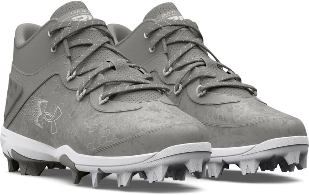 imageUnder Armour Boys Harper 8 Mid TPU Jr Baseball Shoe101 Baseball GrayBaseball GrayWhite