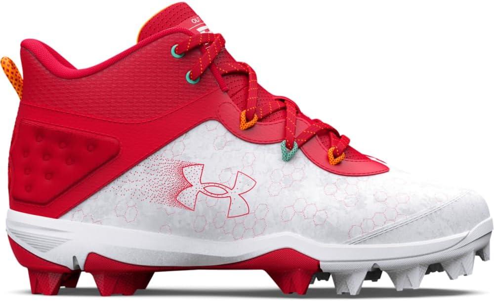 imageUnder Armour Boys Harper 8 Mid TPU Jr Baseball Shoe600 RedWhiteRed
