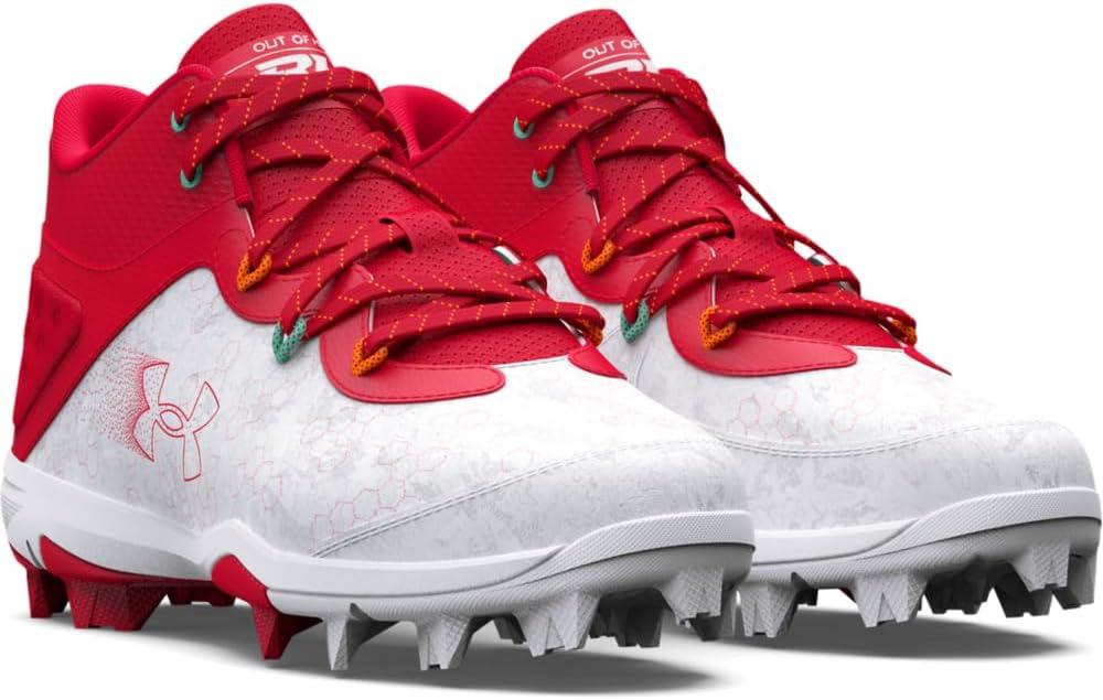 imageUnder Armour Boys Harper 8 Mid TPU Jr Baseball Shoe600 RedWhiteRed