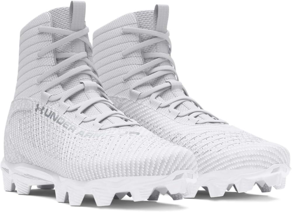 imageUnder Armour Boys Highlight Franchise Rm Jr 20 Football Shoe100 WhiteMetallic SilverMetallic Silver