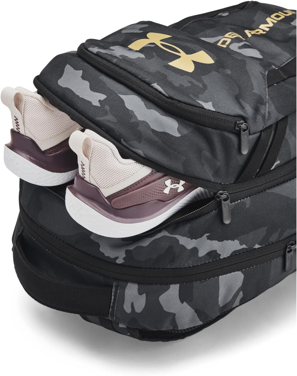 imageUnder Armour UnisexAdult Hustle 60 Backpack 001 BlackBlackMetallic Gold One Size Fits Most001 Black  Black  Metallic Gold