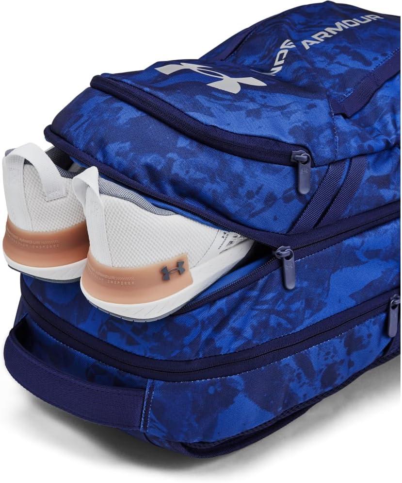 imageUnder Armour UnisexAdult Hustle 60 Backpack 001 BlackBlackMetallic Gold One Size Fits Most432 Tech Blue  Navy Magic  Metallic Silver