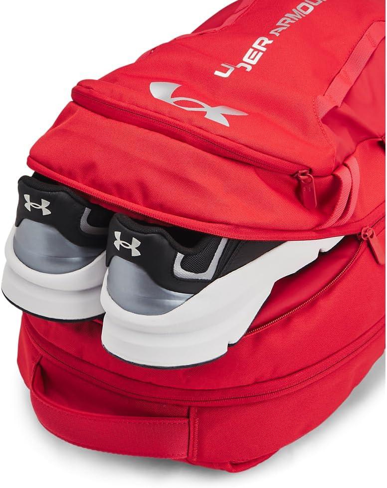 imageUnder Armour UnisexAdult Hustle 60 Backpack 001 BlackBlackMetallic Gold One Size Fits Most600 Red  Red  Metallic Silver