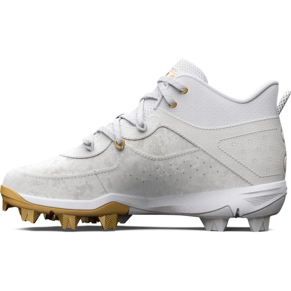 imageUnder Armour Boys Harper 8 Mid TPU Jr Baseball Shoe100 WhiteWhiteHalo Gray