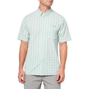 imageUnder Armour Mens Drift Tide 20 Plaid ShortSleeve TShirt377 Hydro Green   Silica Green