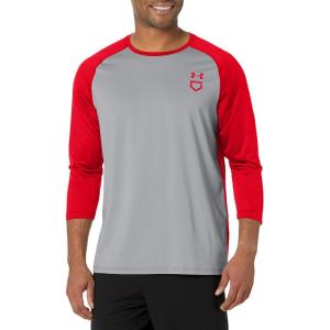 imageUnder Armour Mens Utility 34 Performance Shirt013 Mod Gray Full Heather  Red  Red