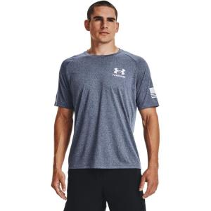 imageUnder Armour Mens Freedom Tech Short Sleeve TShirt410 Academy Light Heather   White