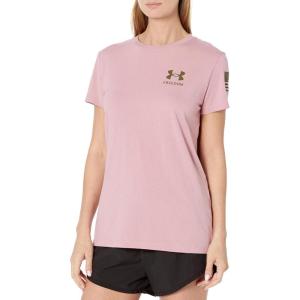 imageUnder Armour Womens New Freedom Banner TShirt697 Pink Elixir   Marine Od Green