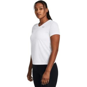 imageUnder Armour Womens Velocity Solid Short Sleeve Crew Neck T Shirt100 White   Metallic Silver