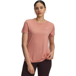 imageUnder Armour Womens Velocity Solid Short Sleeve Crew Neck T Shirt696 Canyon Pink   Metallic Silver