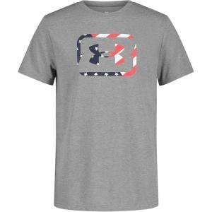 imageUnder Armour Boys Short Sleeve Shirt Crewneck Lightweight and Breathable OutdoorPitch Gray Freedom Fish