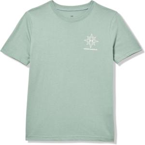 imageUnder Armour Boys Short Sleeve Shirt Crewneck Lightweight and Breathable OutdoorSilica Green Compass