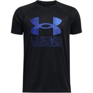 imageUnder Armour Boys Tech Big Logo Short Sleeve TShirt015 Black   Royal