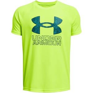 imageUnder Armour Boys Tech Big Logo Short Sleeve TShirt733 Highvis Yellow   Hydro Teal