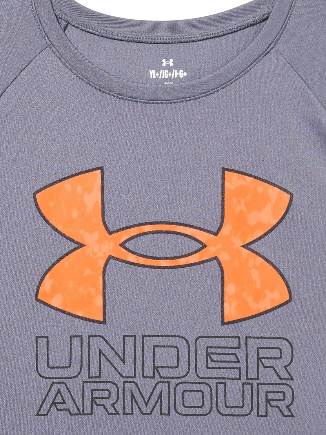 imageUnder Armour Boys Tech Hybrid Printed Fill ShortSleeve TShirt026 Castlerock  Fire  Black