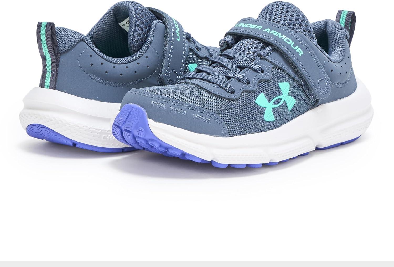 imageUnder Armour Girls Pre School Assert 10 Alternate Closure Sneaker044 Downpour GrayVirtual VioletComet Green