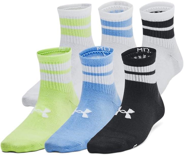 imageUnder Armour Kids Youth Essential Quarter Socks 6Pack465 Horizon Blue  Morph Green  White