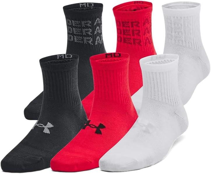 imageUnder Armour Kids Youth Essential Quarter Socks 6Pack600 Red  Red  Black