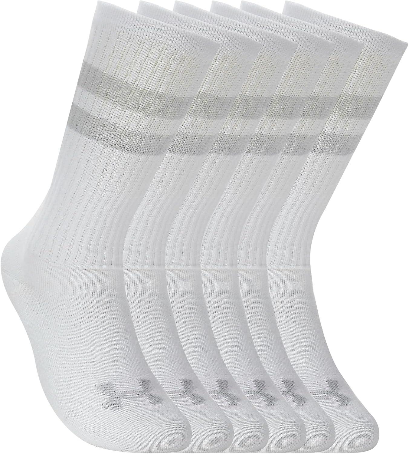 imageUnder Armour Unisex Adult Essential Crew Socks 6Pack100 White  White  Halo Gray