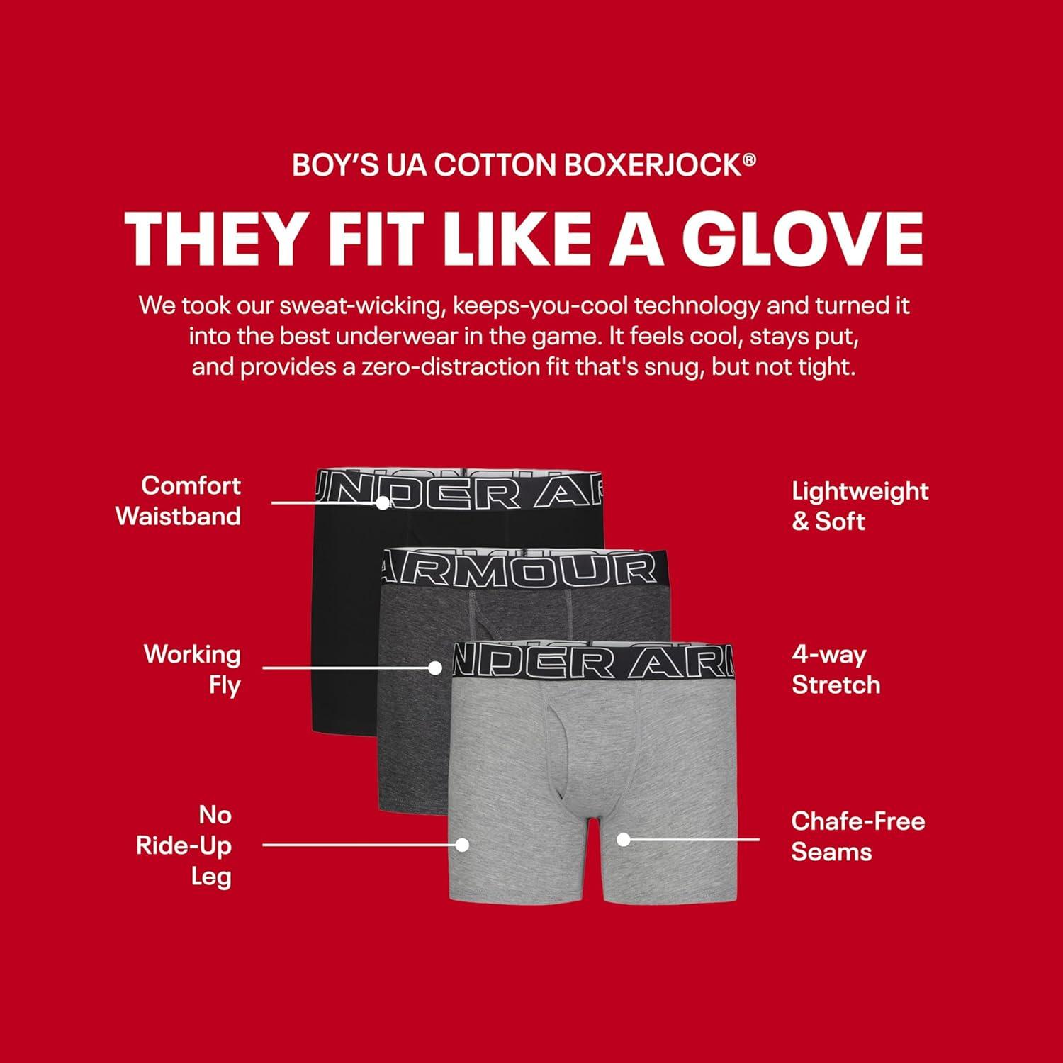 imageUnder Armour boys Performance Boxer Briefs Lightweight ampamp Smooth Stretch Fit3pack Performance Cottonwordmark