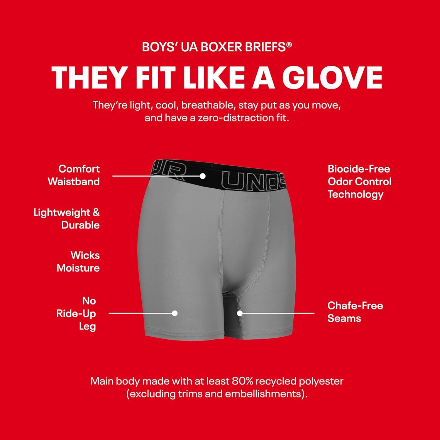 imageUnder Armour boys Performance Boxer Briefs Lightweight ampamp Smooth Stretch FitRed Multi Three Pack