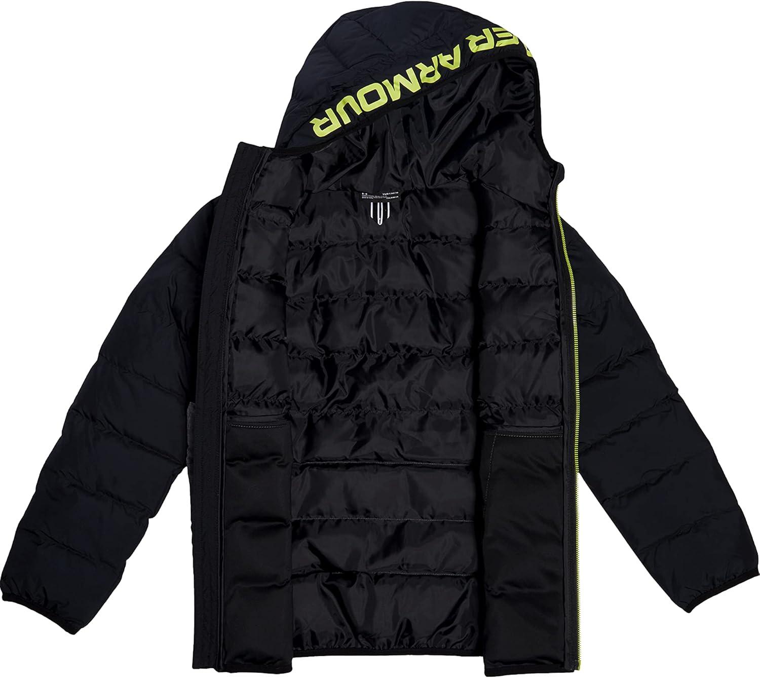 imageUnder Armour boys Pronto Colorblock Puffer Jacket Midweight Zip Up Closure Repels WaterBlack