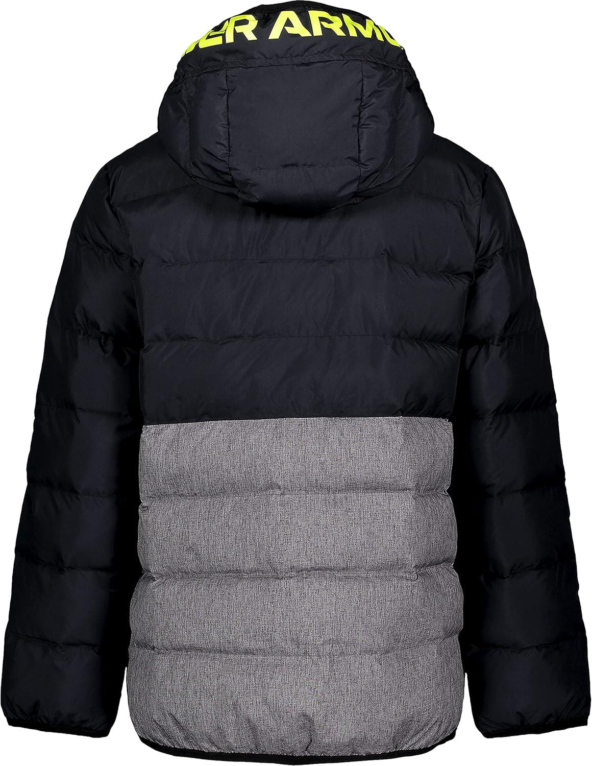 imageUnder Armour boys Pronto Colorblock Puffer Jacket Midweight Zip Up Closure Repels WaterBlack