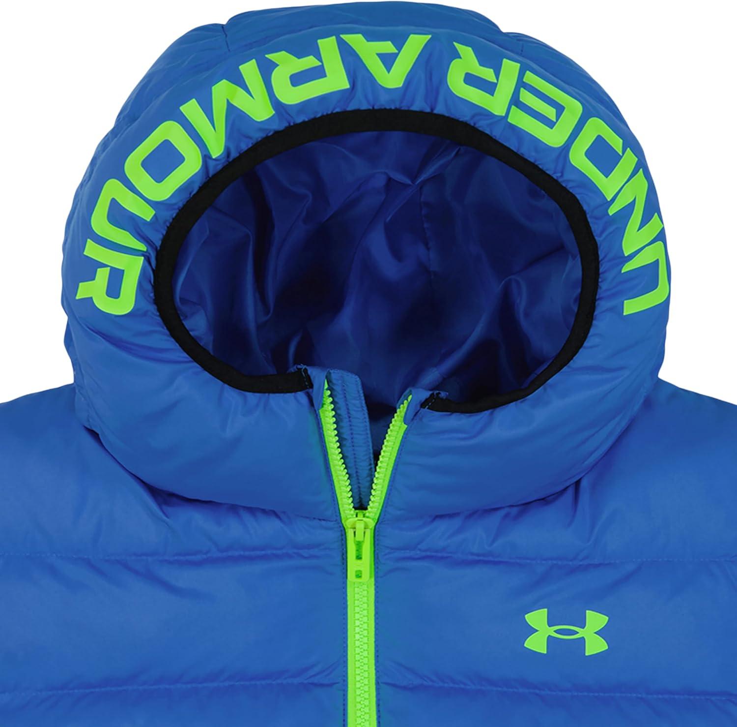 imageUnder Armour boys Pronto Colorblock Puffer Jacket Midweight Zip Up Closure Repels WaterBlue Atlantis Colorblock