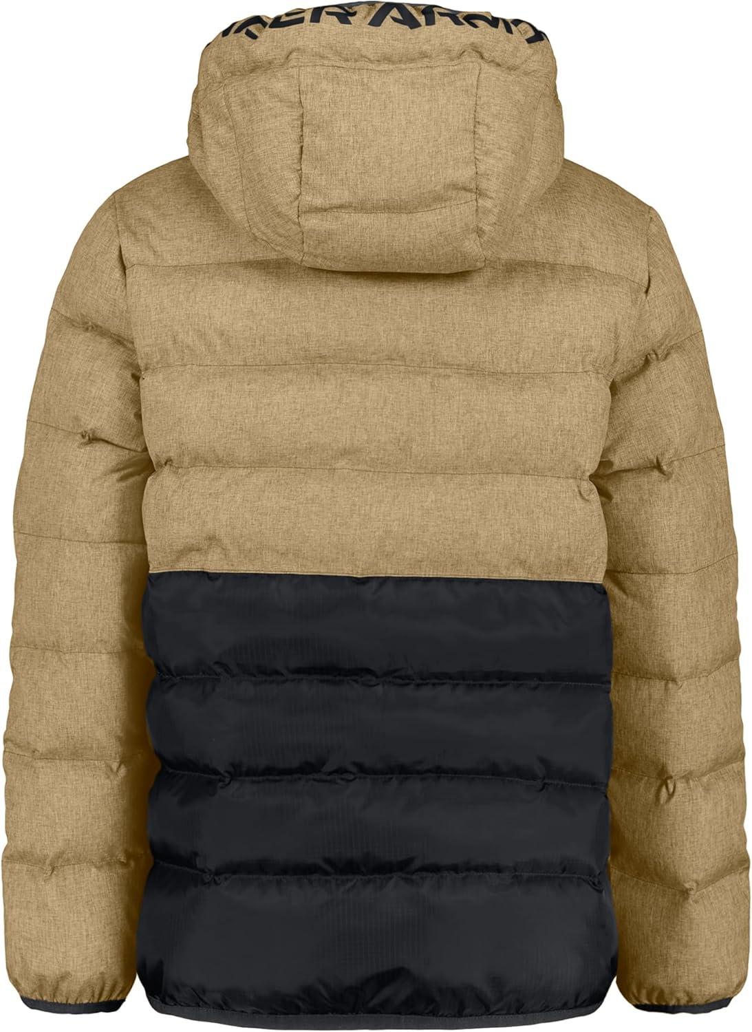 imageUnder Armour boys Pronto Colorblock Puffer Jacket Midweight Zip Up Closure Repels WaterCamel Colorblock
