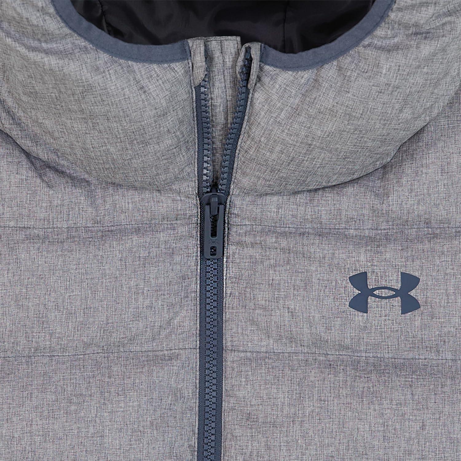imageUnder Armour boys Pronto Colorblock Puffer Jacket Midweight Zip Up Closure Repels WaterDownpour Gray Colorblock
