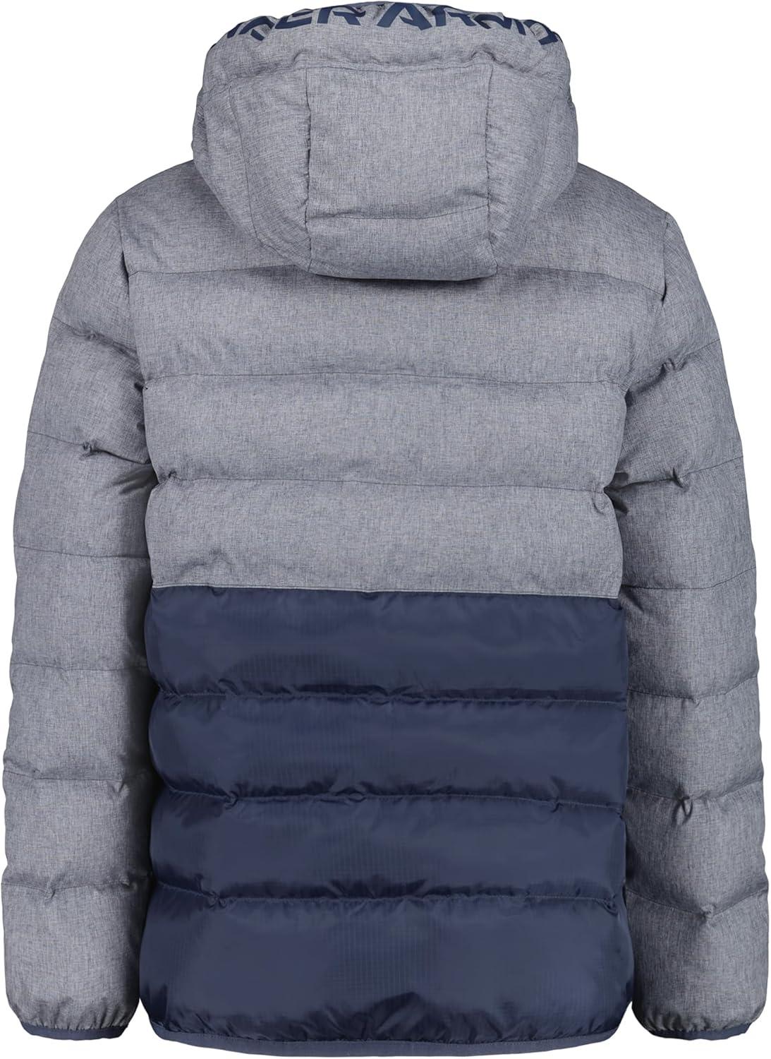 imageUnder Armour boys Pronto Colorblock Puffer Jacket Midweight Zip Up Closure Repels WaterDownpour Gray Colorblock