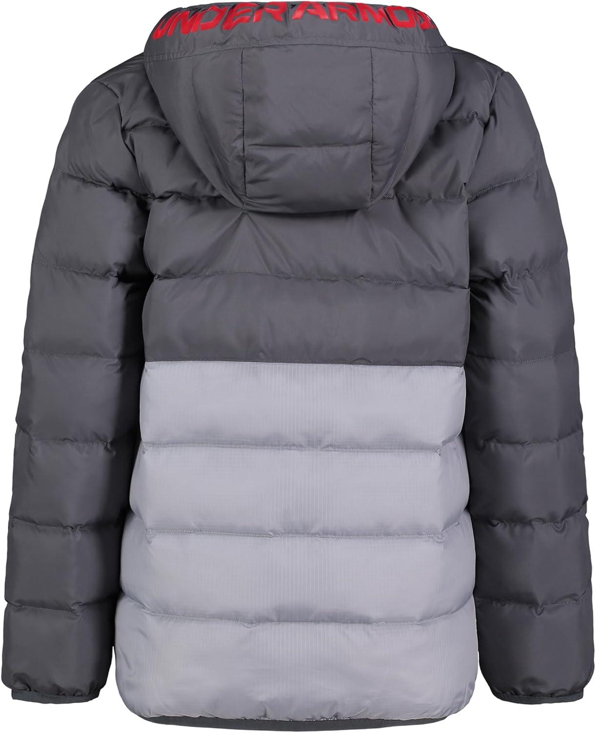 imageUnder Armour boys Pronto Colorblock Puffer Jacket Midweight Zip Up Closure Repels WaterPitch Gray Colorblock