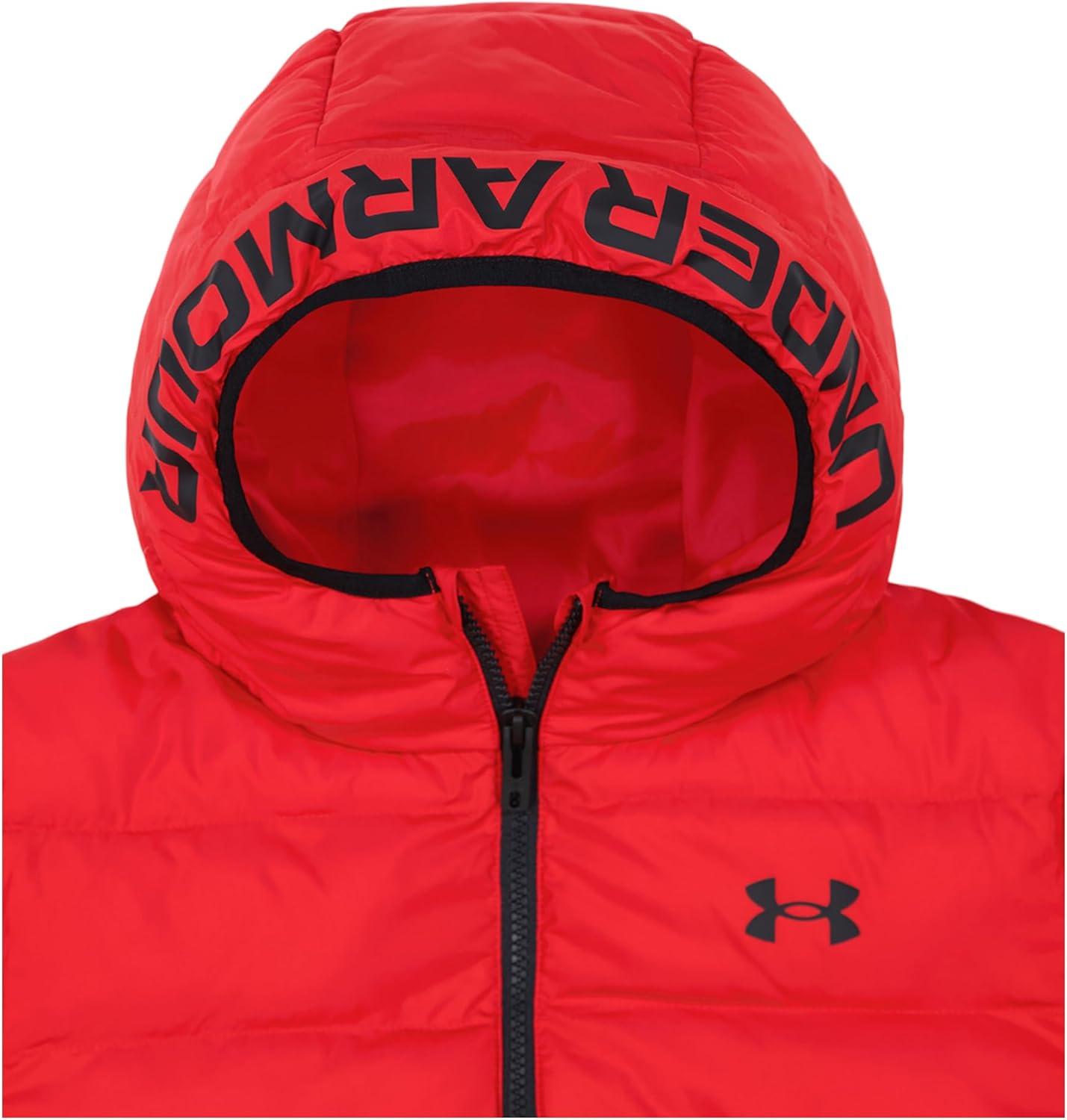imageUnder Armour boys Pronto Colorblock Puffer Jacket Midweight Zip Up Closure Repels WaterRed