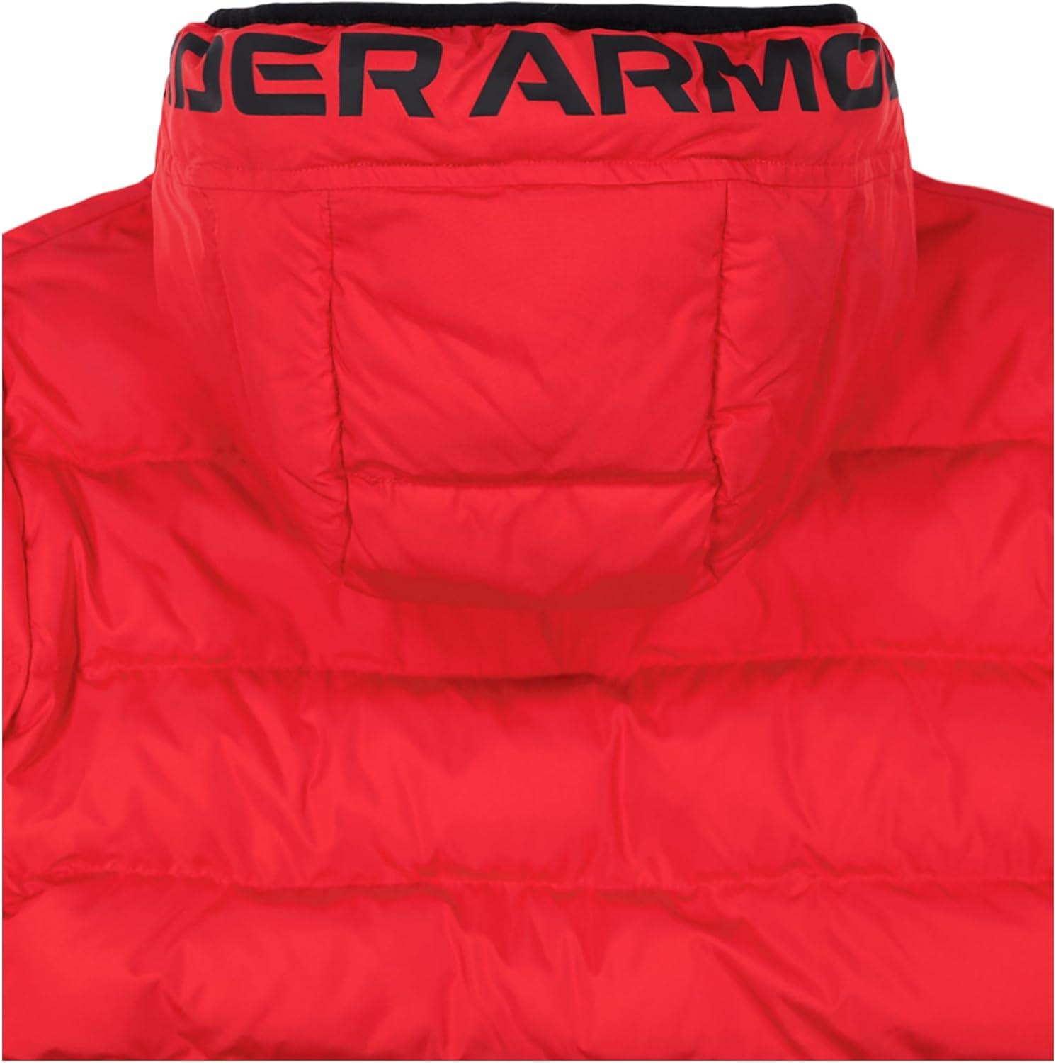 imageUnder Armour boys Pronto Colorblock Puffer Jacket Midweight Zip Up Closure Repels WaterRed