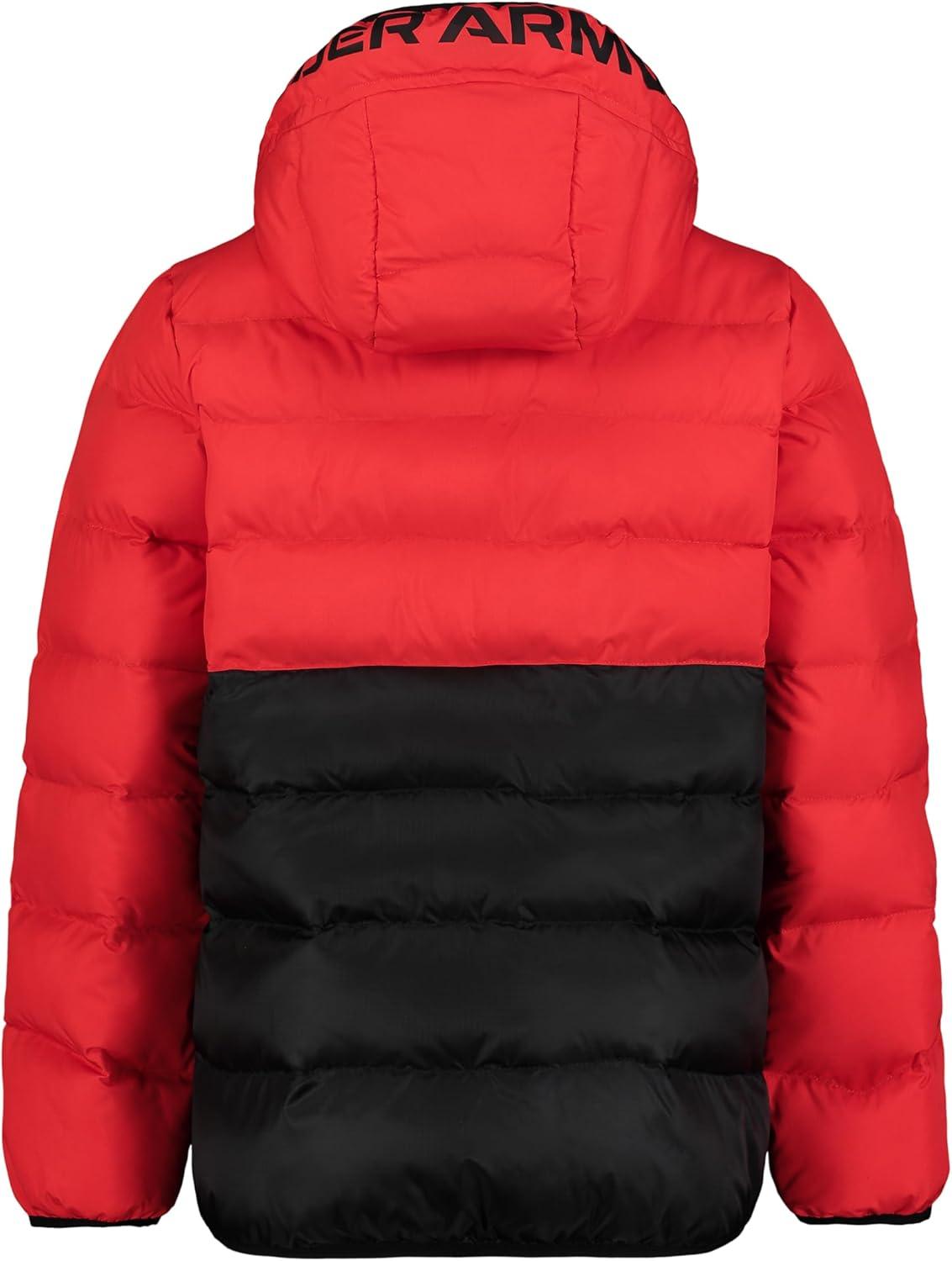 imageUnder Armour boys Pronto Colorblock Puffer Jacket Midweight Zip Up Closure Repels WaterRed