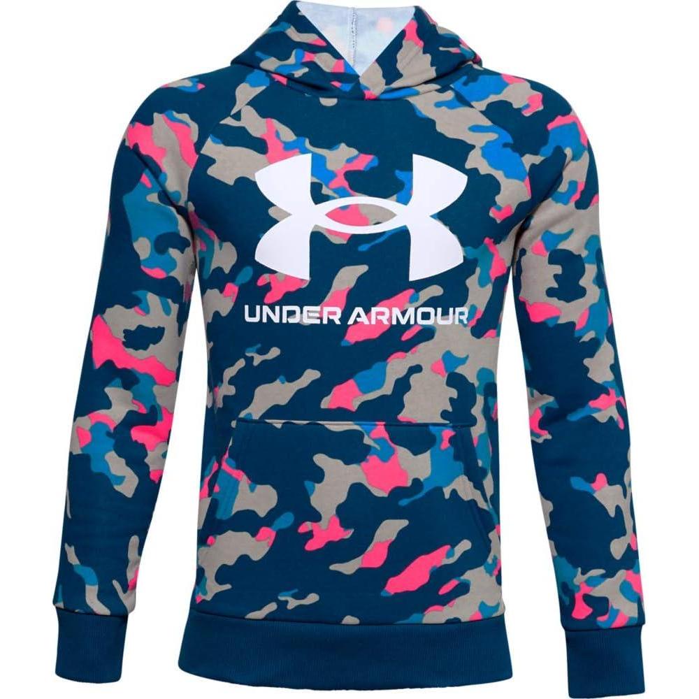 imageUnder Armour Boys Rival Fleece Printed HoodieGraphite Blue 581Onyx White