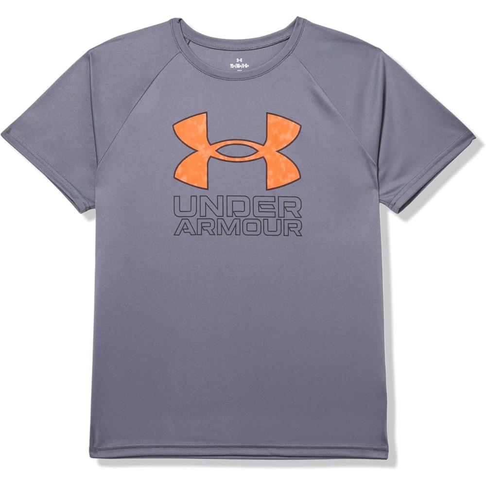 imageUnder Armour Boys Tech Hybrid Printed Fill ShortSleeve TShirt026 Castlerock  Fire  Black