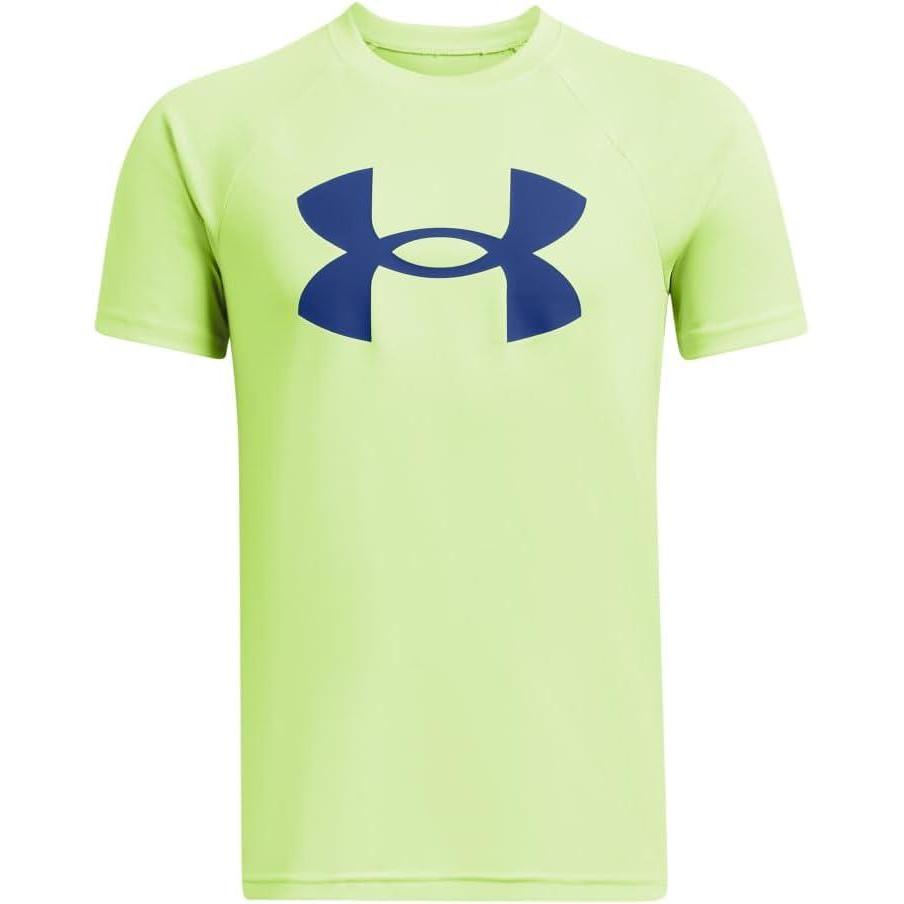 imageUnder Armour Boys Tech Hybrid Printed Fill ShortSleeve TShirt304 Morph Green   Tech Blue