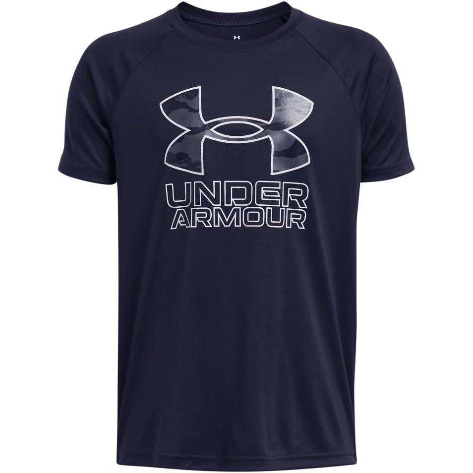 imageUnder Armour Boys Tech Hybrid Printed Fill ShortSleeve TShirt410 Midnight Navy  Downpour Gray  Mod Gray