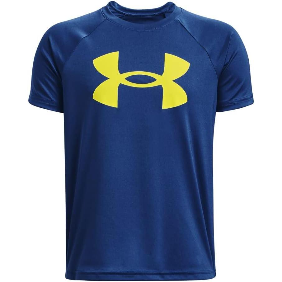 imageUnder Armour Boys Tech Hybrid Printed Fill ShortSleeve TShirt471 Blue Mirage   Starfruit