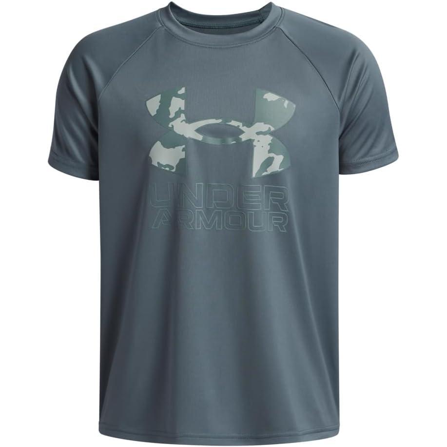 imageUnder Armour Boys Tech Hybrid Printed Fill ShortSleeve TShirt587 Jasper Blue   Serpentine
