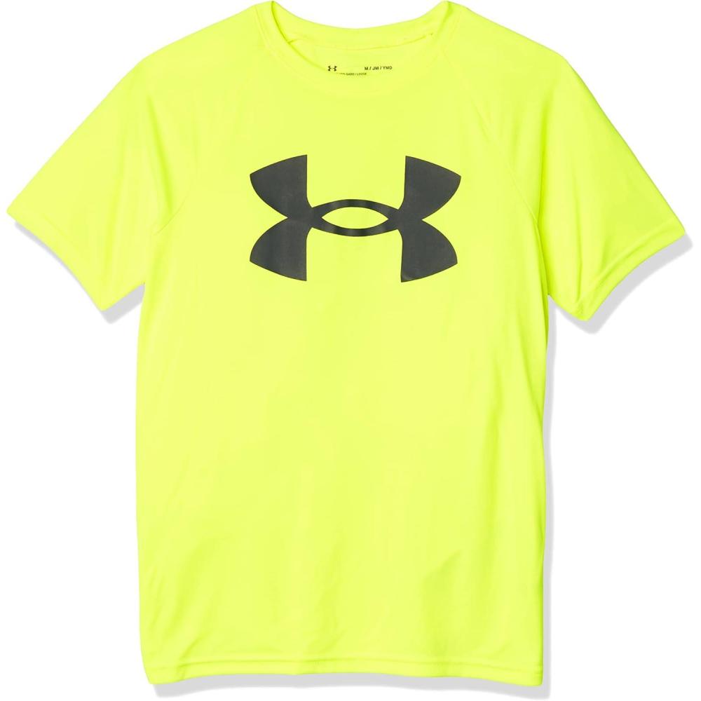 imageUnder Armour Boys Tech Hybrid Printed Fill ShortSleeve TShirtHighvis Yellow 732Pitch Gray