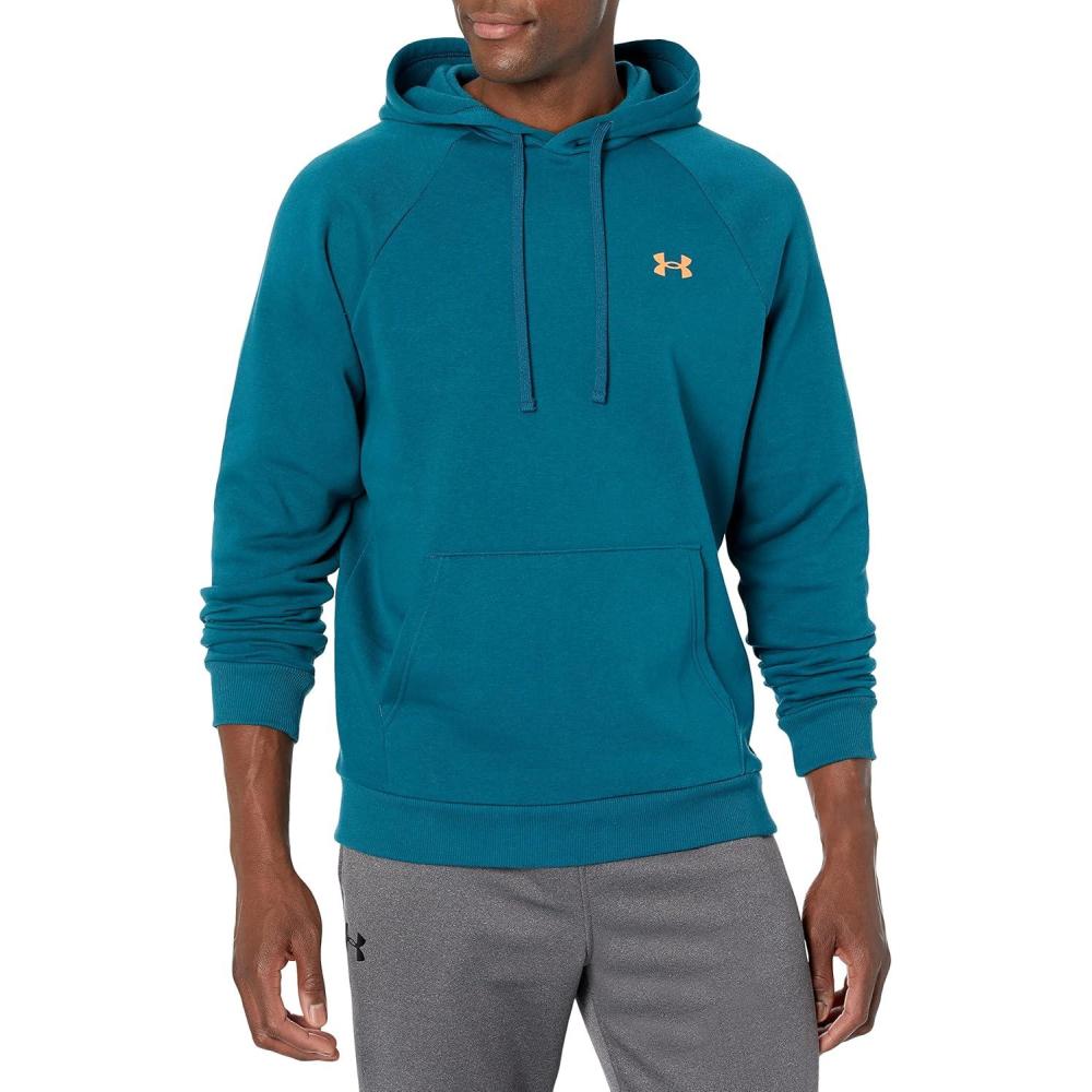 imageUnder Armour Mens Rival Fleece Hoodie716 Tourmaline Teal   Panic Orange