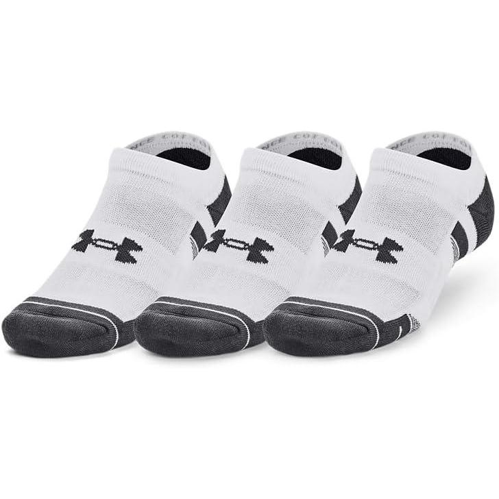 imageUnder Armour Unisex Adult Performance Cotton No Show Socks 3 Pairs100 White  White  Pitch Gray
