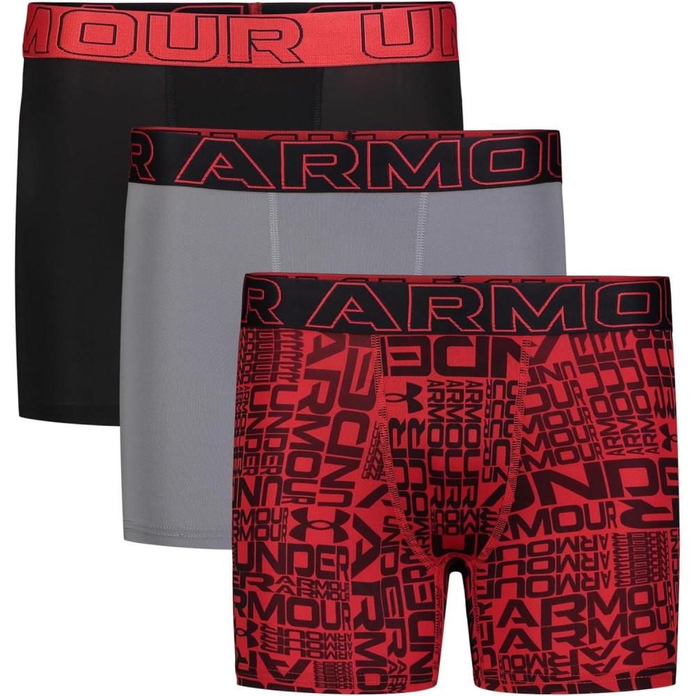 imageUnder Armour boys Performance Boxer Briefs Lightweight ampamp Smooth Stretch FitRed Wordmark Multi Three Pack