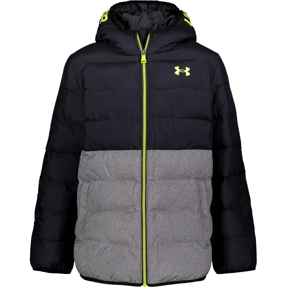 imageUnder Armour boys Pronto Colorblock Puffer Jacket Midweight Zip Up Closure Repels WaterBlack