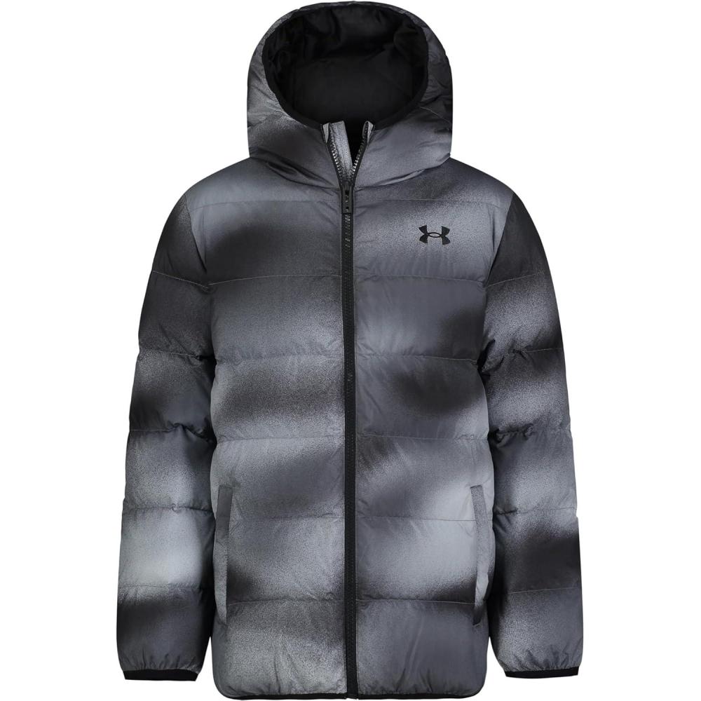 imageUnder Armour boys Pronto Colorblock Puffer Jacket Midweight Zip Up Closure Repels WaterBlack Gradient