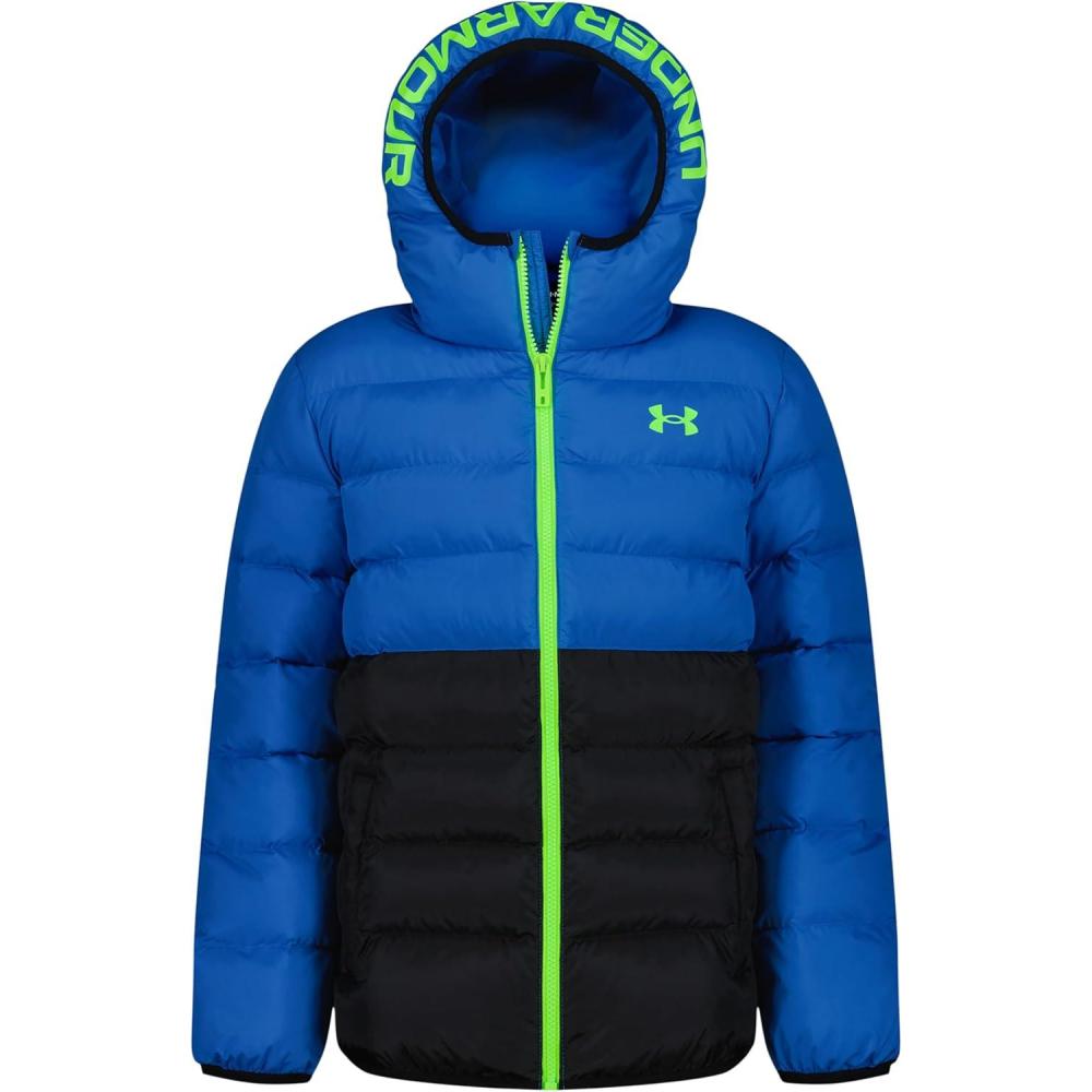 imageUnder Armour boys Pronto Colorblock Puffer Jacket Midweight Zip Up Closure Repels WaterBlue Atlantis Colorblock
