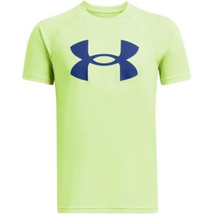 imageUnder Armour Boys Tech Hybrid Printed Fill ShortSleeve TShirt304 Morph Green   Tech Blue