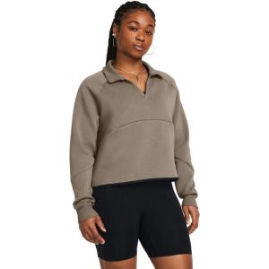 imageUnder Armour Womens Unstoppable Fleece Rugby Long Sleeve Crop Top200 Taupe Dusk   Black